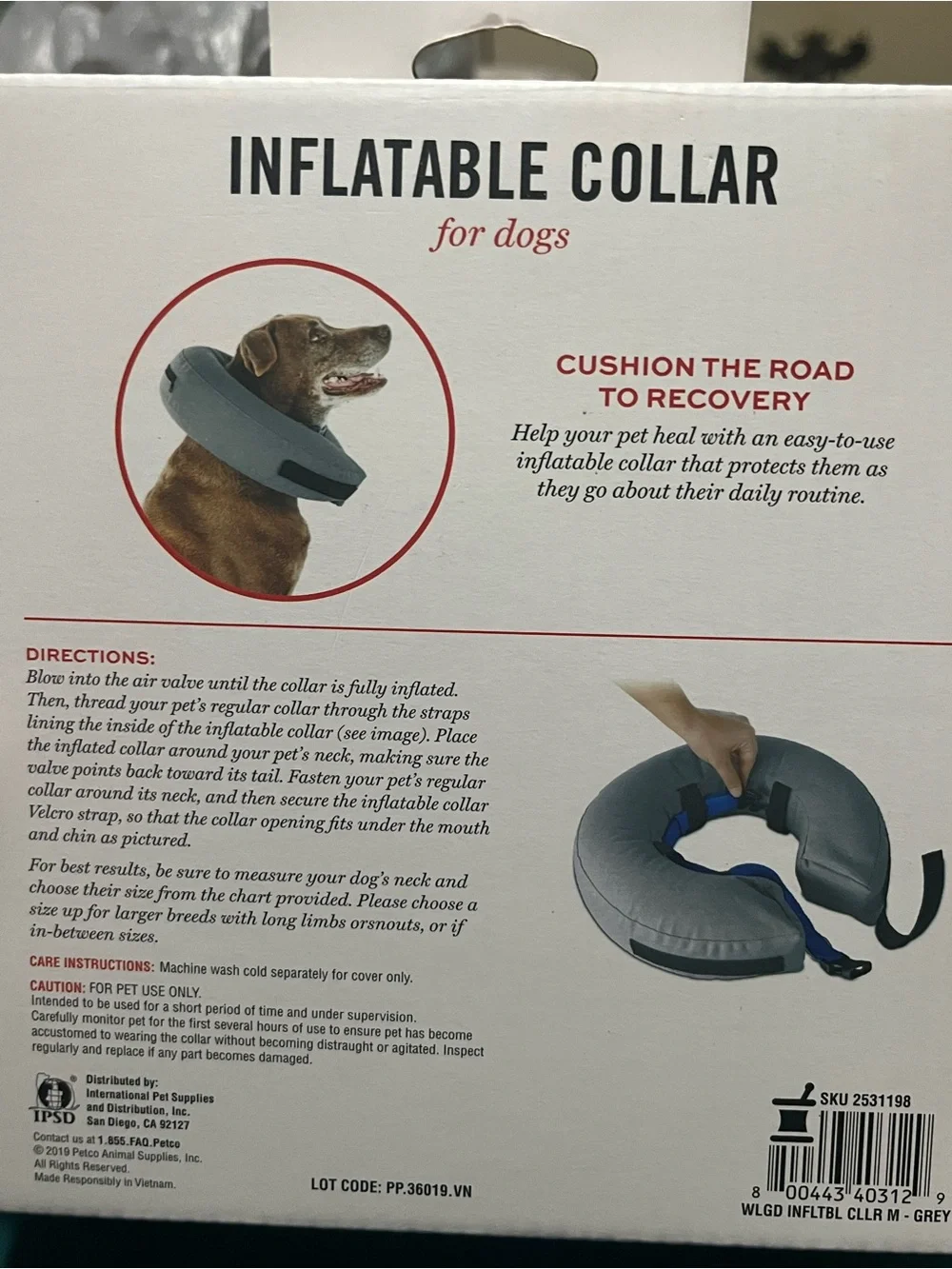 Inflatable Dog Recovery Collar - Medium, Gray
